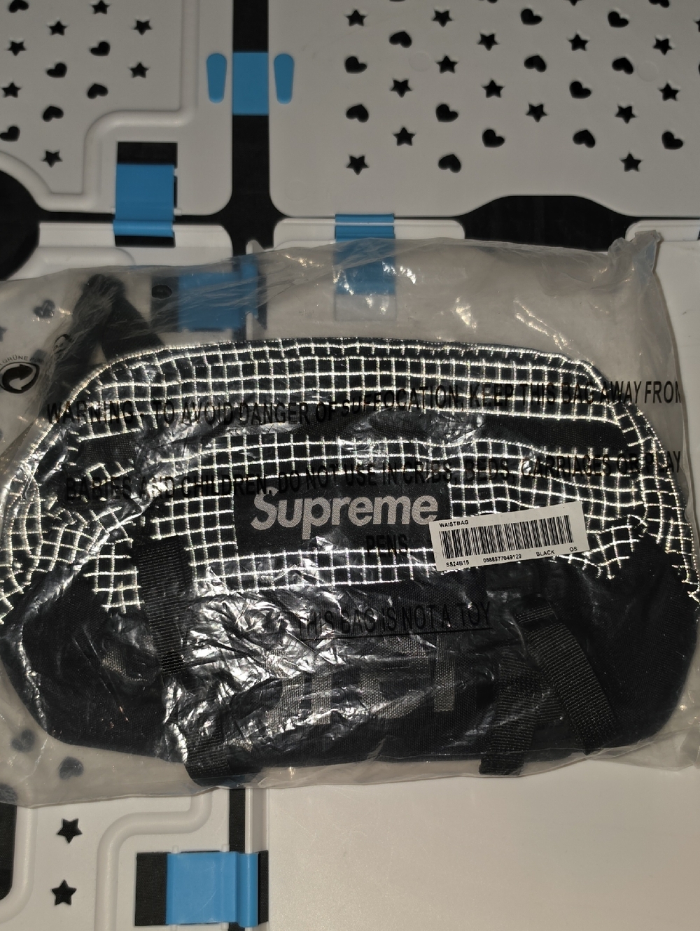 Supreme Black Reflective Grid Waist Bag